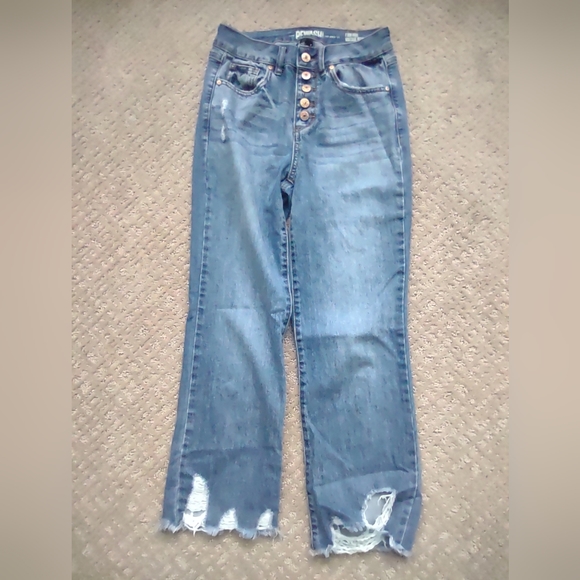 Rewash Brand High Rise Vintage Reunion Crop Jeans Women's 1/25 Blue Distressed - Picture 1 of 5